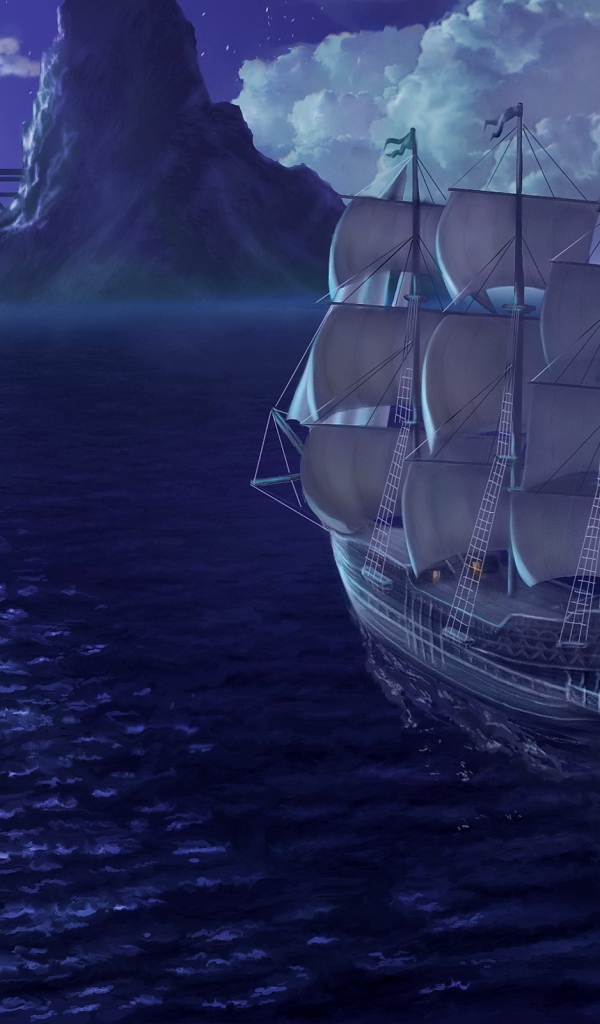 Корабль плывет к острову