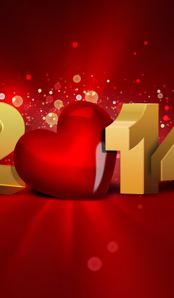 2014, красный фон и сердце