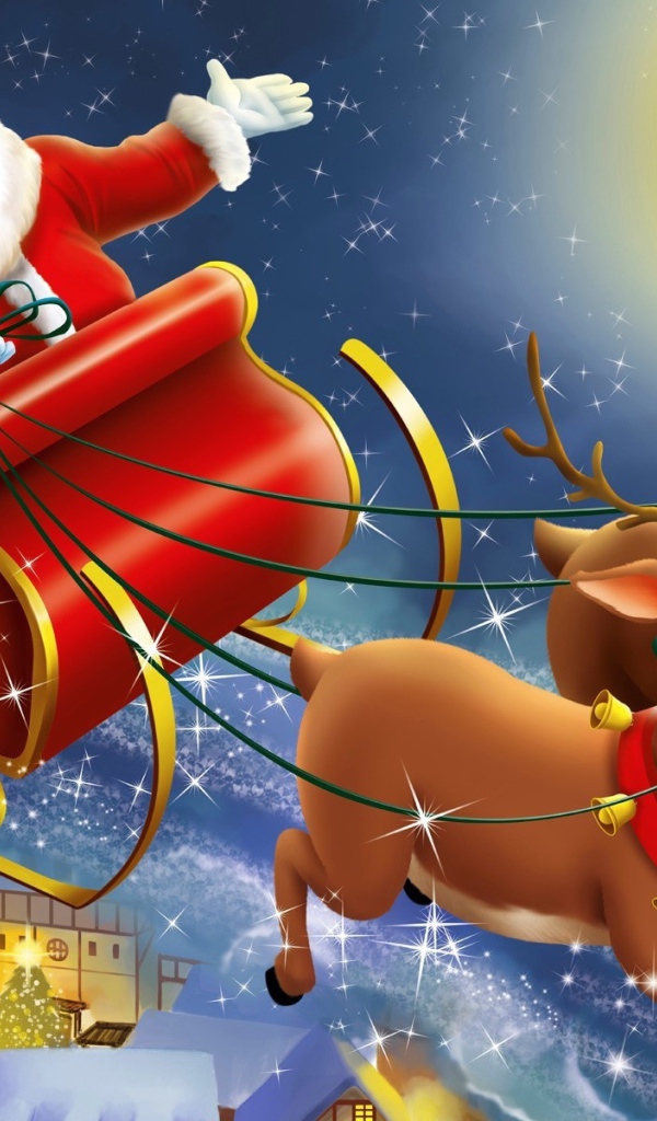 Дети, Дед Мороз и олени