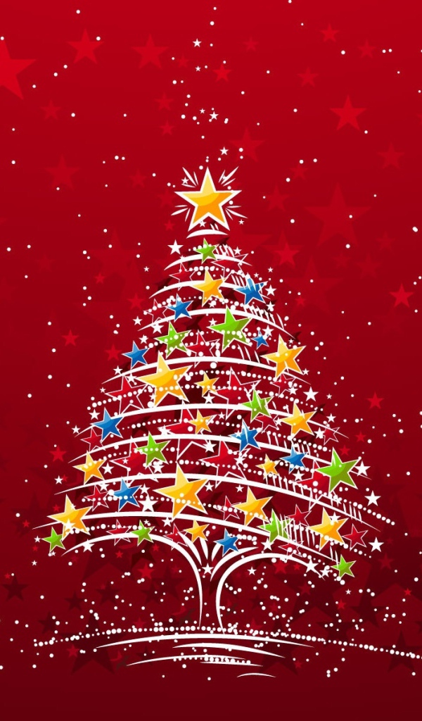 Новогодняя елка на красном фоне 2014