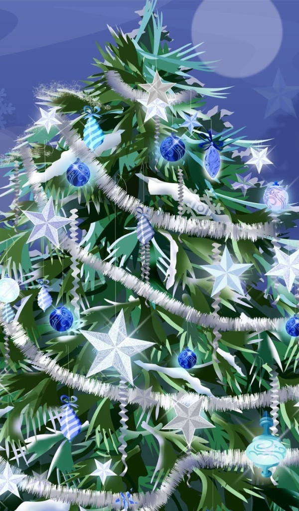 Новогодняя елка с белыми звездами 2014