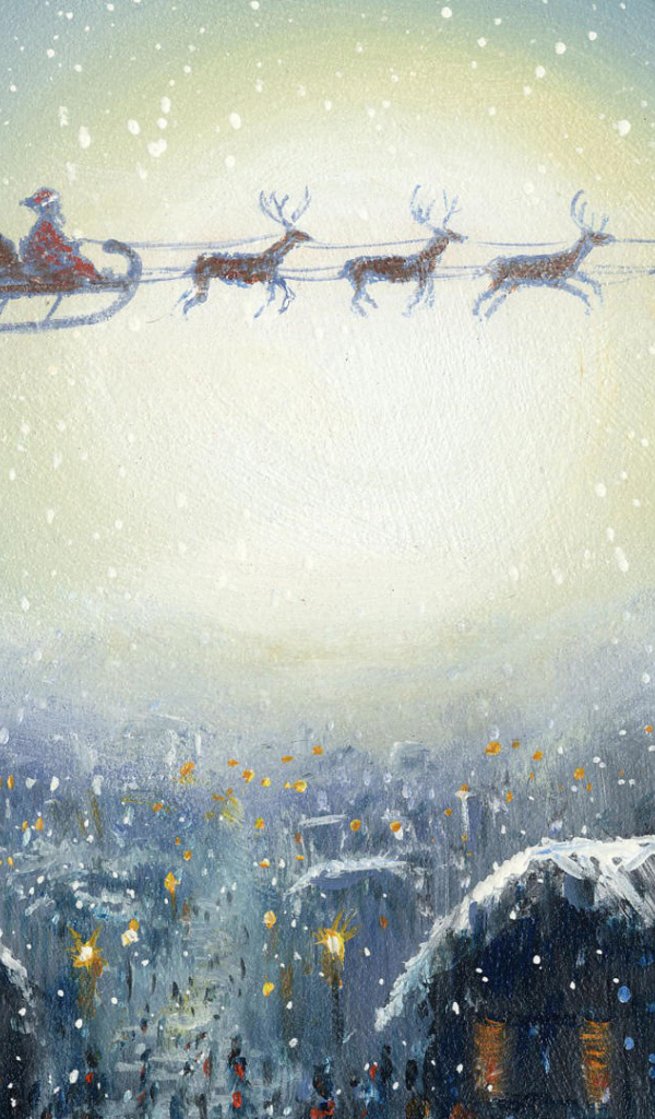 Дед Мороз с упряжкой, рисунок