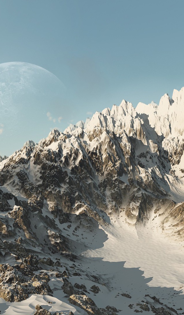 Фото композиция с горой и планетой