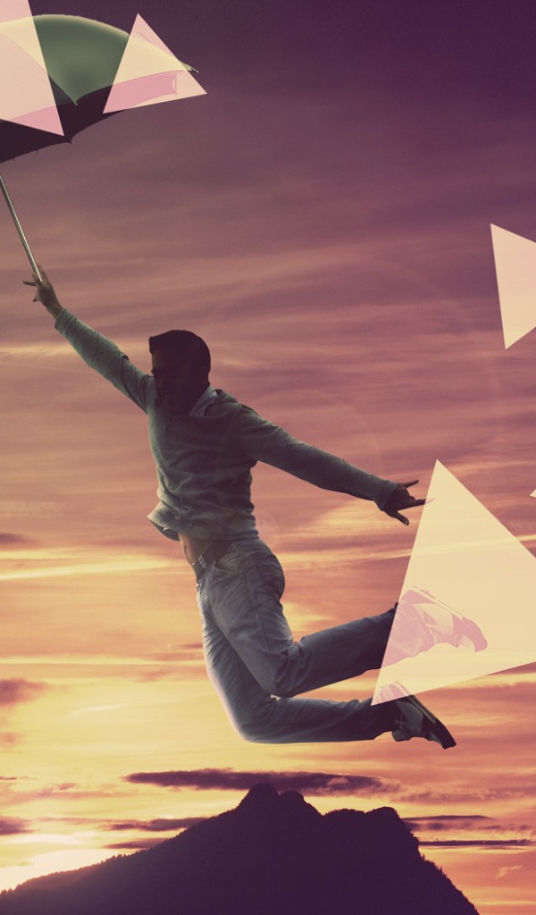 Человек летит на зонтике