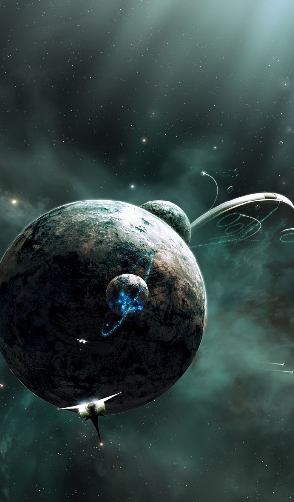 Космические корабли летают у планеты