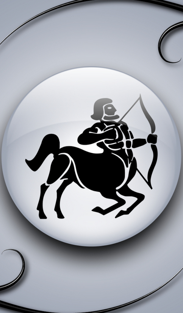 Знак стрелец на сером фоне с чёрным орнаментом