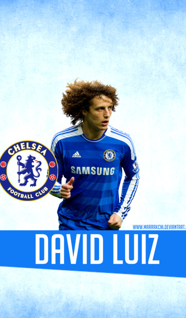 Челси Давид Луис на синем фоне