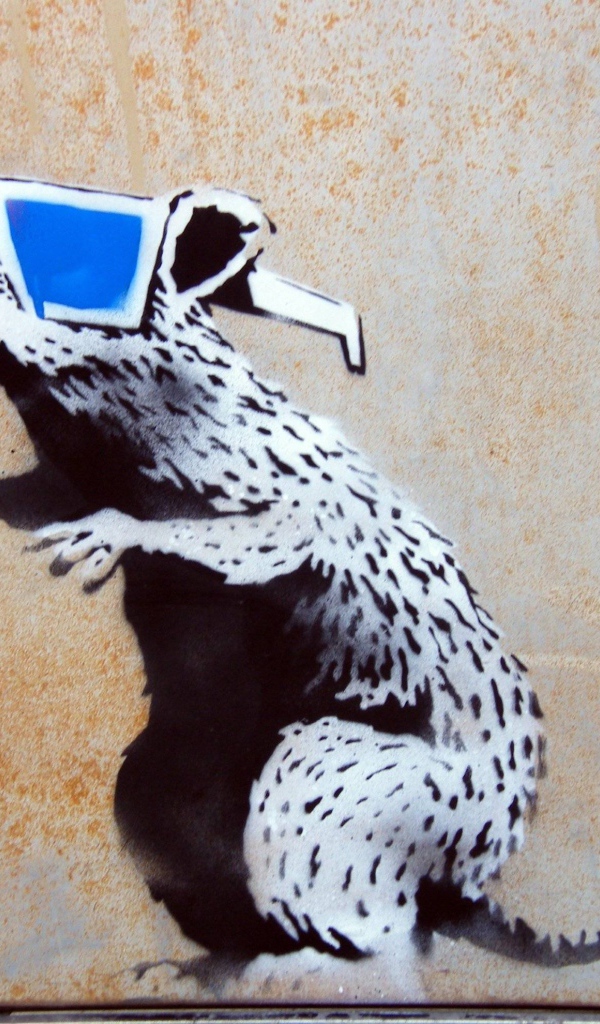 Graffiti, rat wearing glasses, the artist Banksy