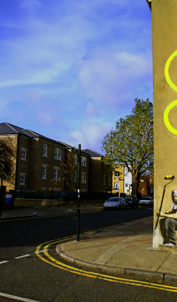 Граффити, жёлтый цветок, Бэнкси