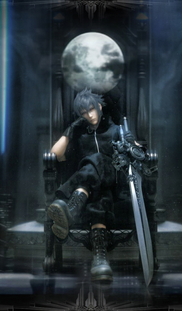 Герой игры на фоне города Final Fantasy xv
