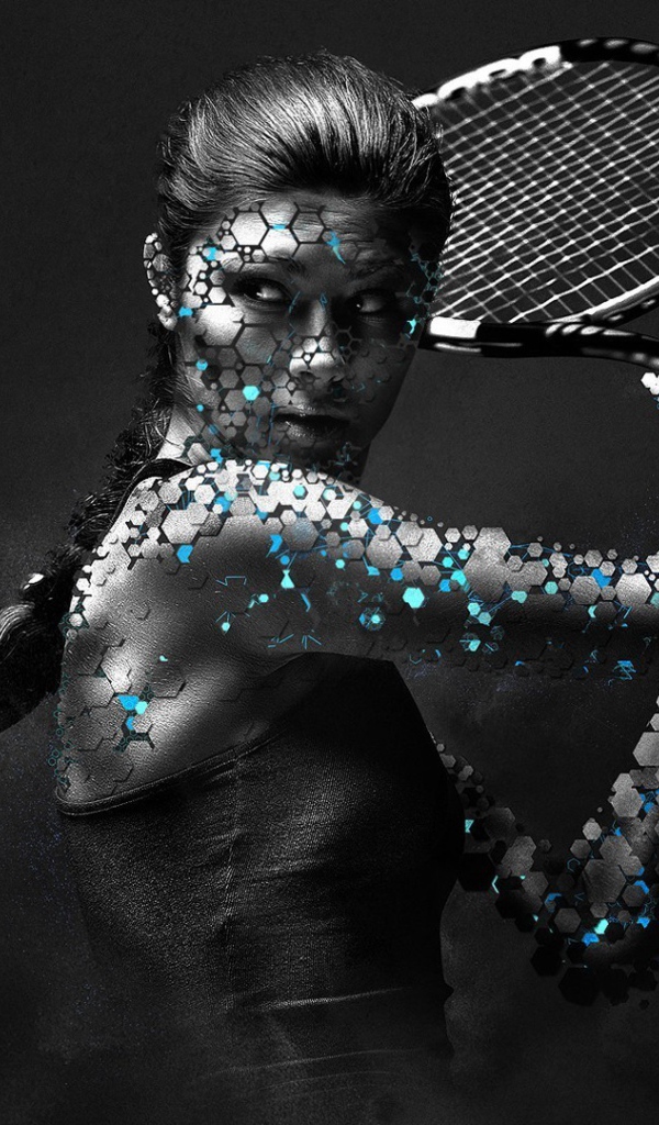 Tennis player on a black background