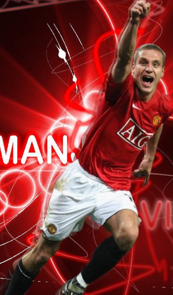  Незаменимый футболист Манчестер Юнайтед Неманья Видич на красном фоне