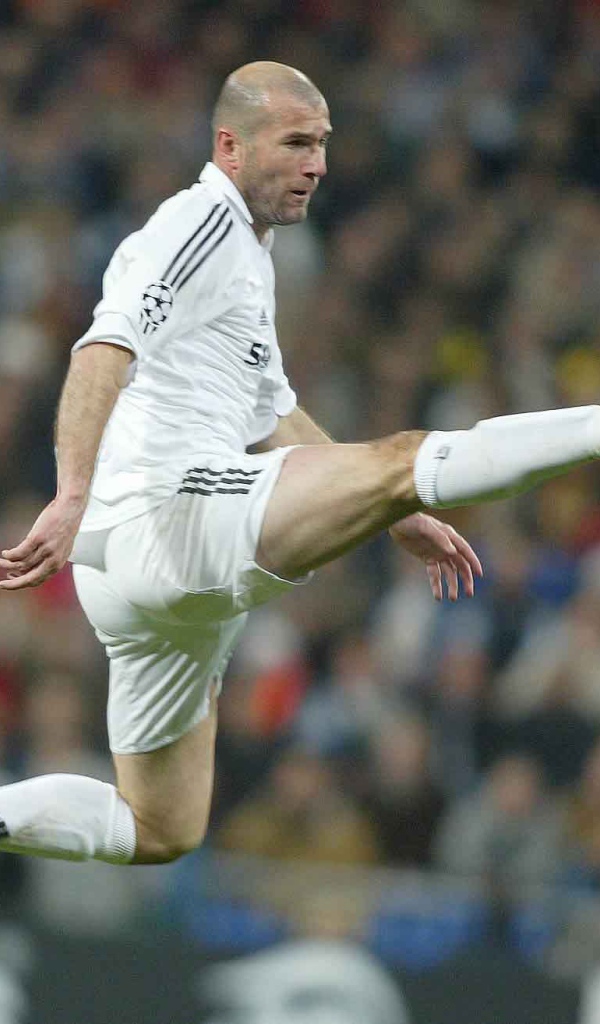 Легенда футбола Зинедин Зидан бьет мяч