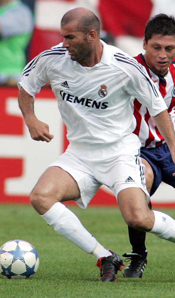 Легенда футбола Зинедин Зидан передавая мяч