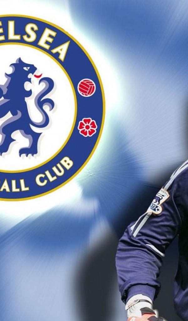 Игрок Челси Петр Чех на синем фоне