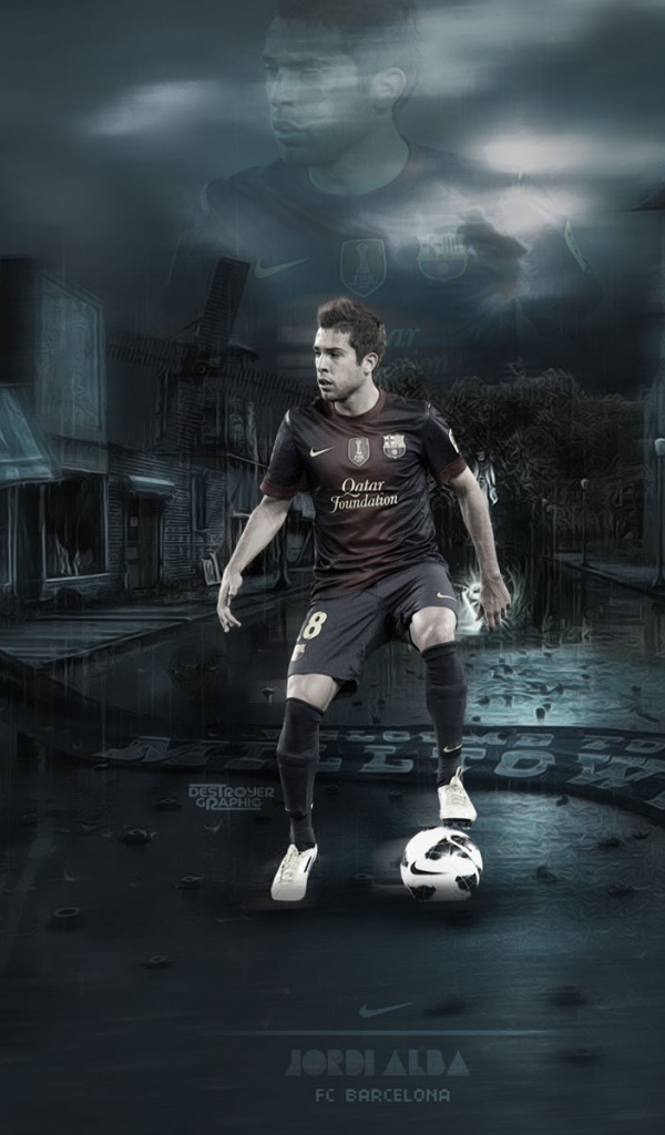 Игрок Барселоны Хорди Альба на темных улицах