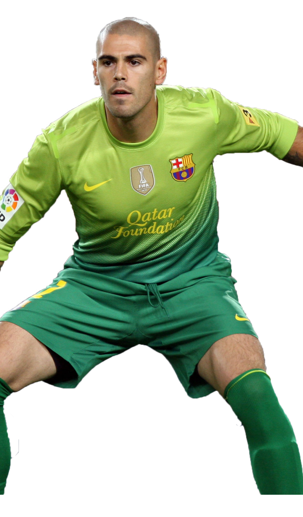 Игрок Барселоны Виктор Вальдес на белом фоне