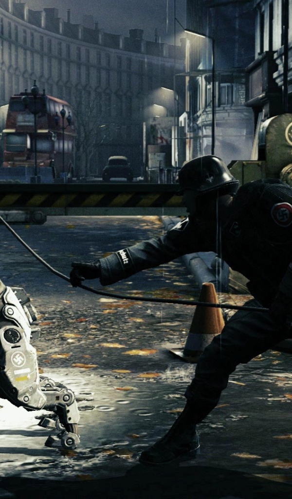 Wolfenstein New Order: солдат выпускает свою собаку