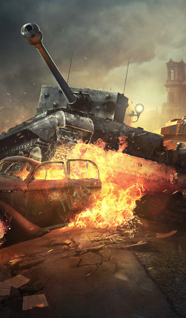 World of Tanks: танк разрушает автомобиль