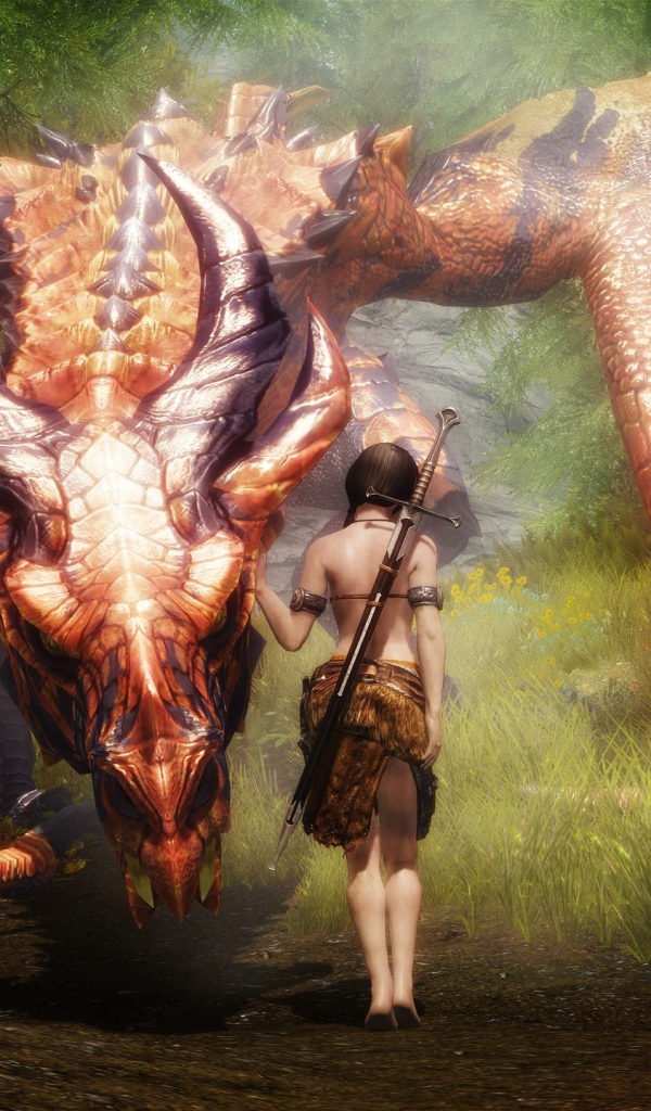 Ручной дракон у девочки с мечом