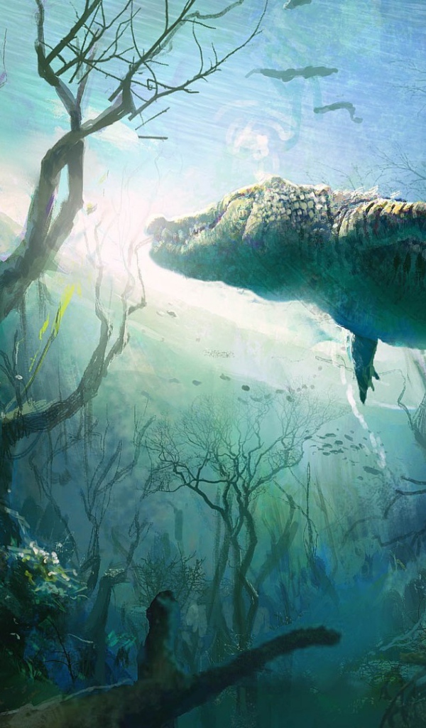 Крокодил под водой