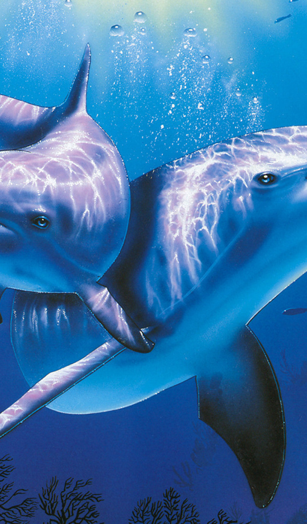 Дельфины в голубой воде