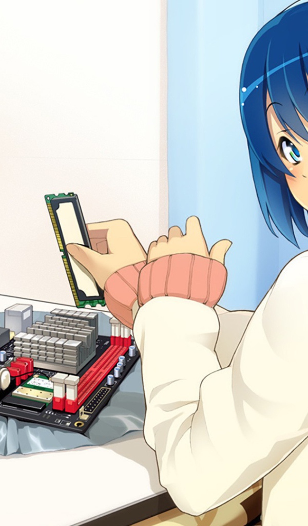 Девочка собирает компьютер