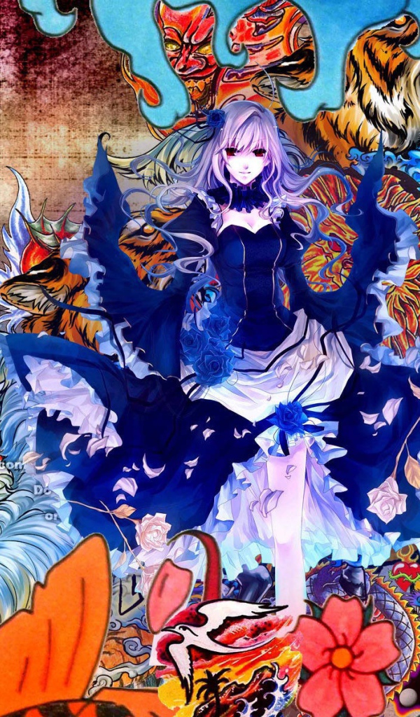 Аниме девушка в цветах