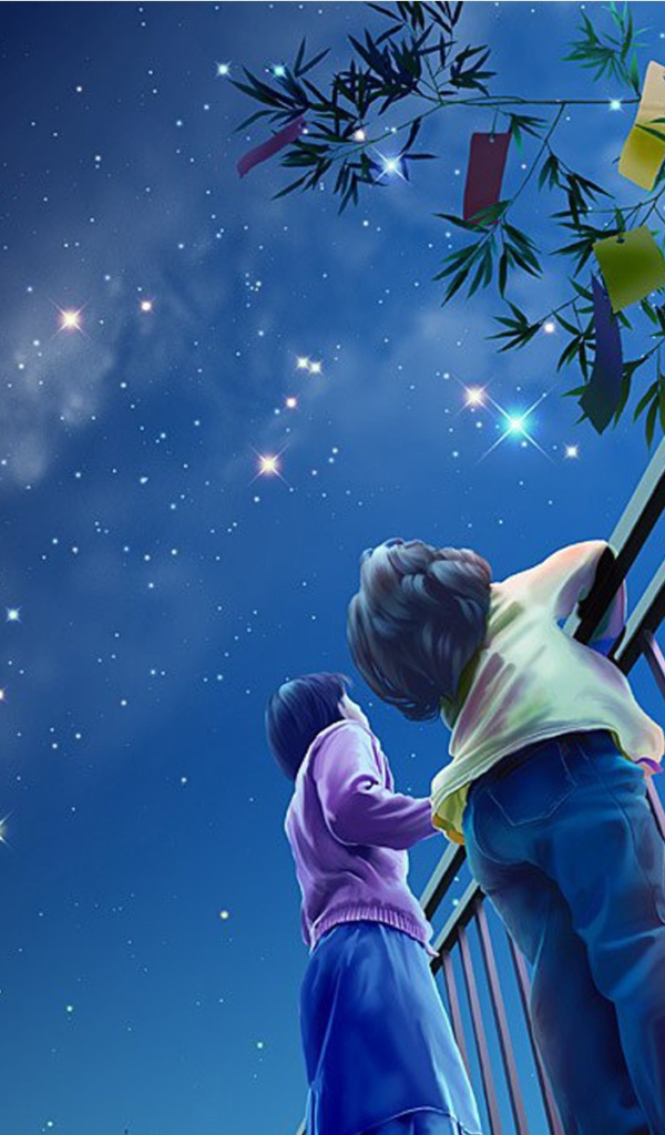 Дети смотрят на звезды