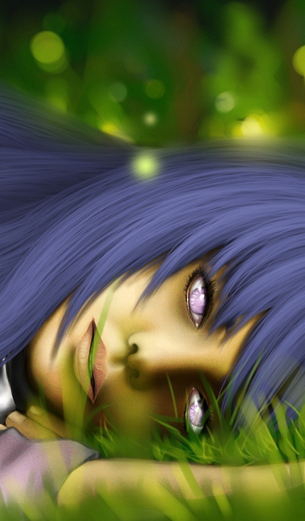 Хината лежит на траве