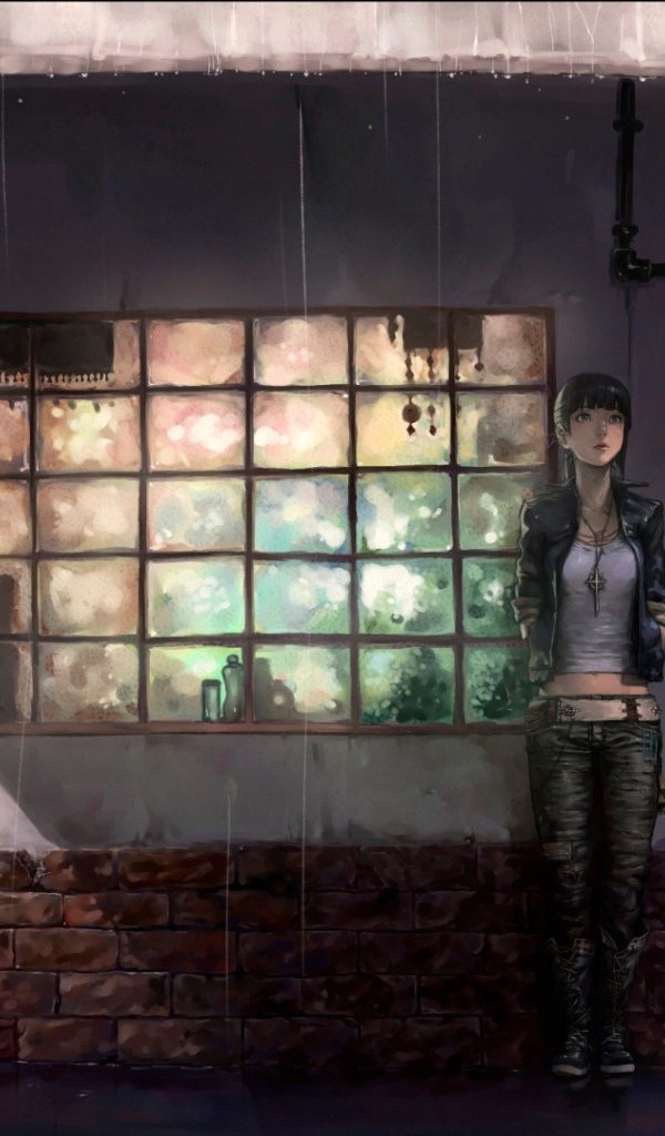 Девушка спряталась от дождя