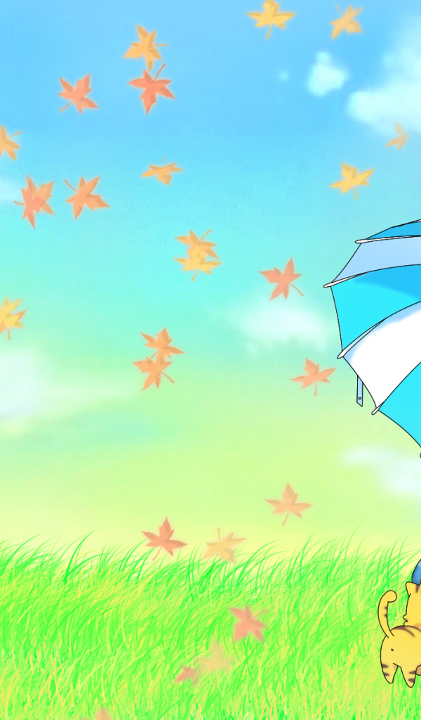 Девочка с зонтиком и котенком