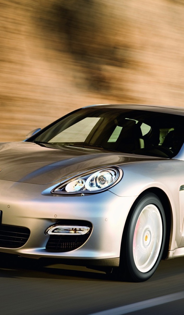 Серебристый Порш на дороге