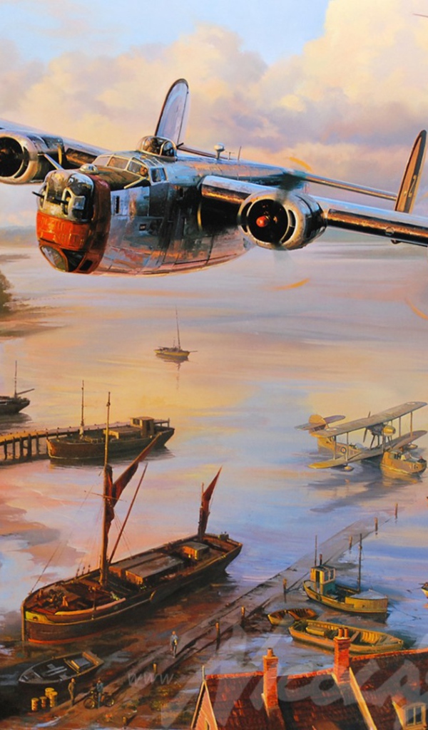 Старый самолет над бухтой