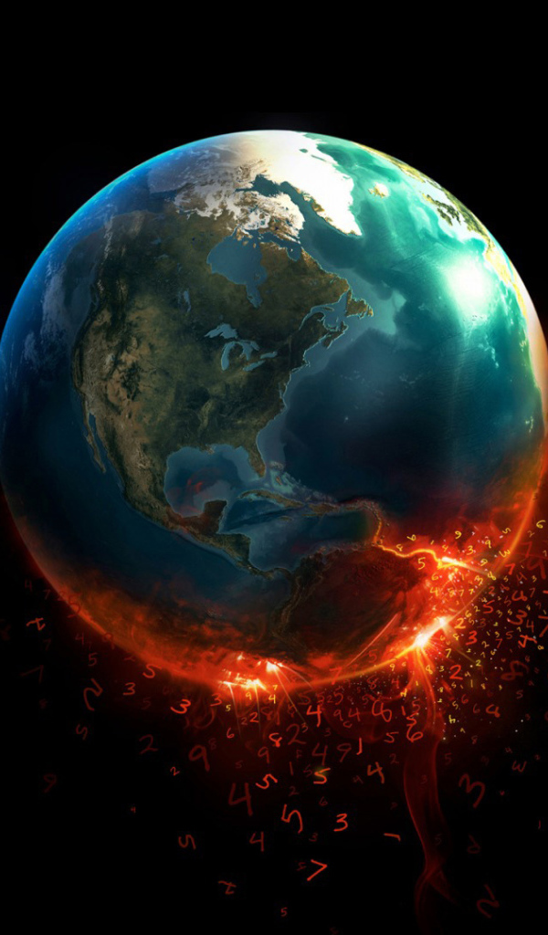 Горящая Земля на черных обоях