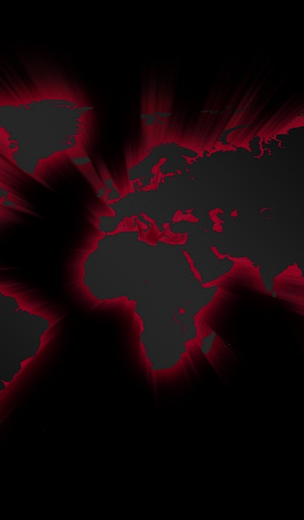 Огненная карта мира на черных обоях