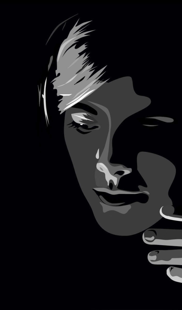 Лицо человека на черных обоях