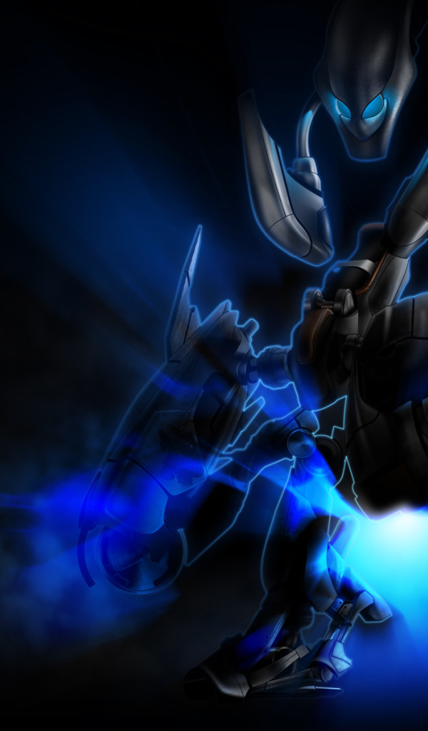 Робот на черных обоях