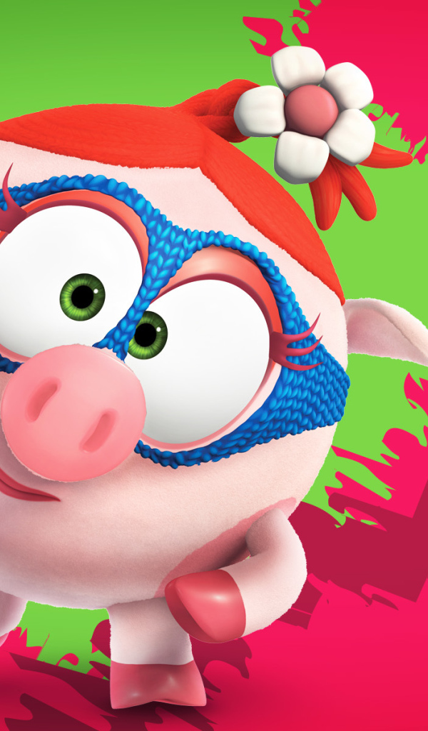 Нюша в маске в мультфильме Смешарики