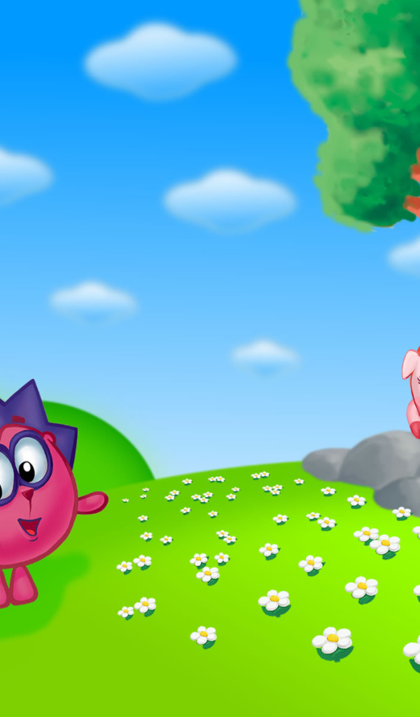 Нюша собирает цветы в мультфильме Смешарики