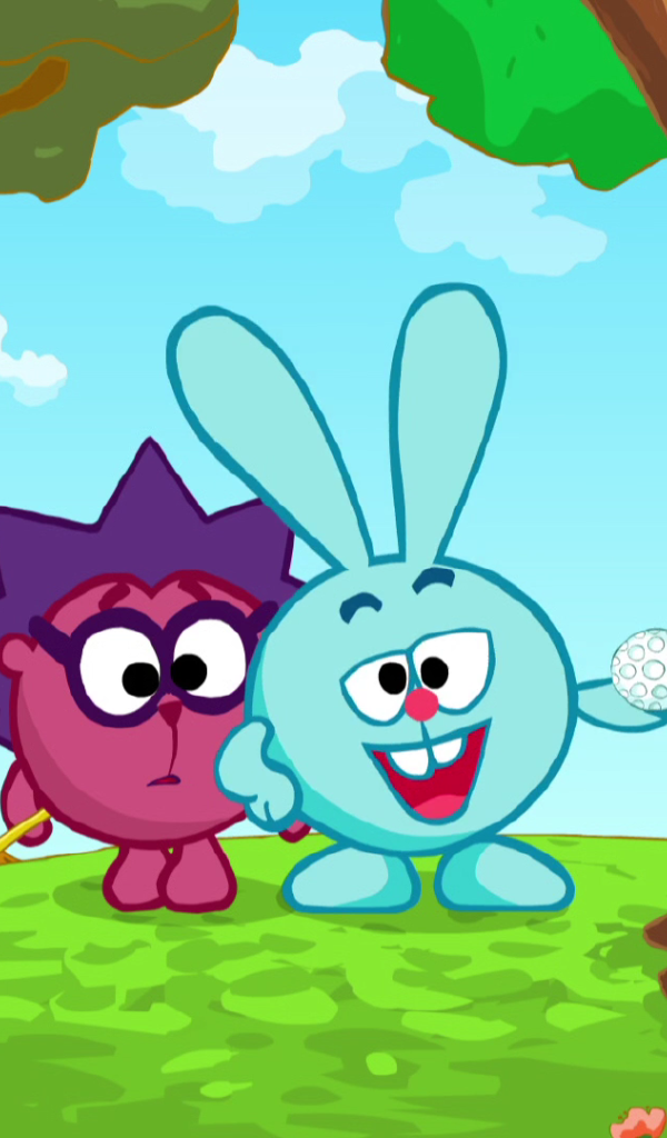 Игра в гольф в мультфильме Смешарики