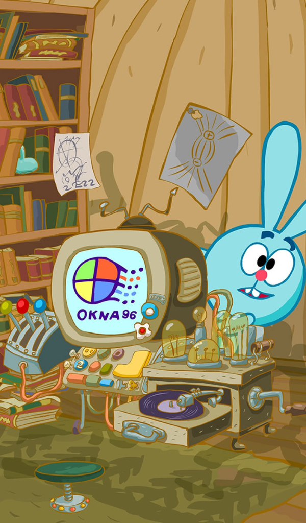 Крош с компьютером в мультфильме Смешарики