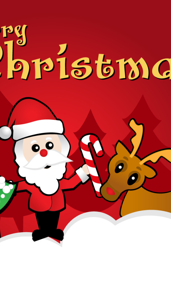 Санта Клаус и олени на Рождество