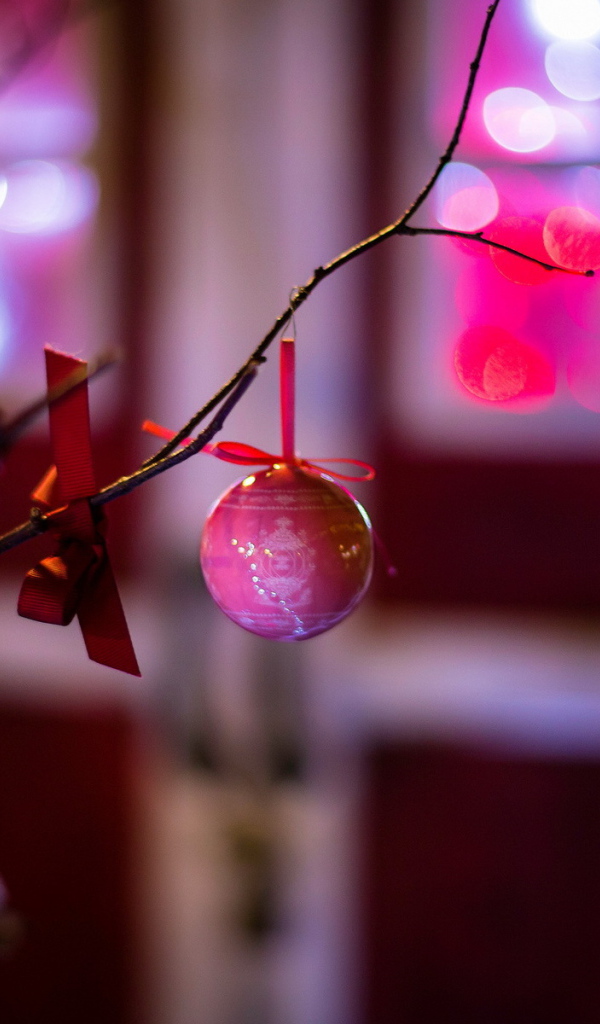 Розовая игрушка на ветке