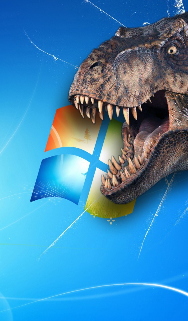 	  Windows with a dinosaur