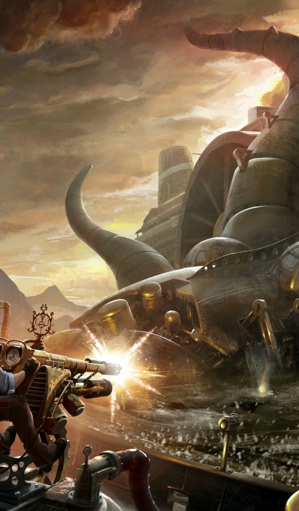 Борьба с металлическим монстром стимпанк