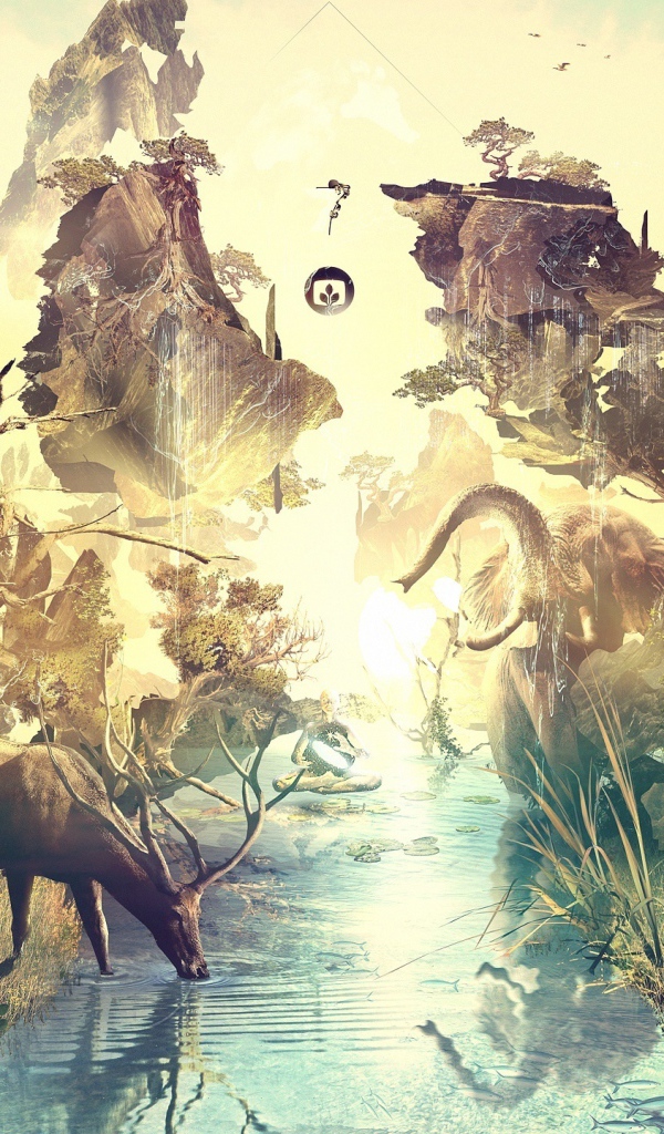 Олень на водопое