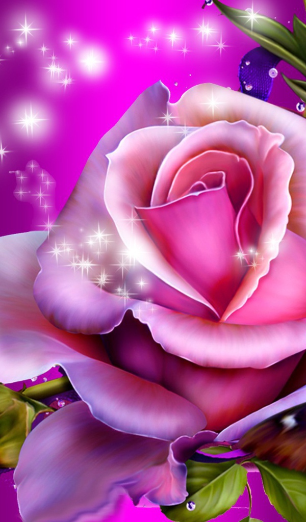 Фиолетовые розы и бабочки