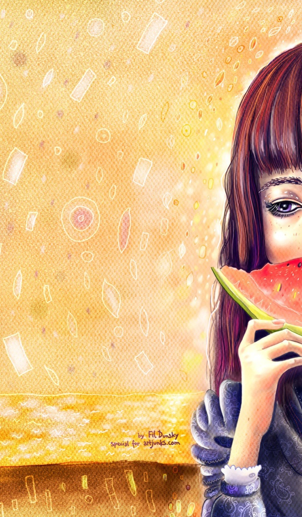 Девушка ест арбуз