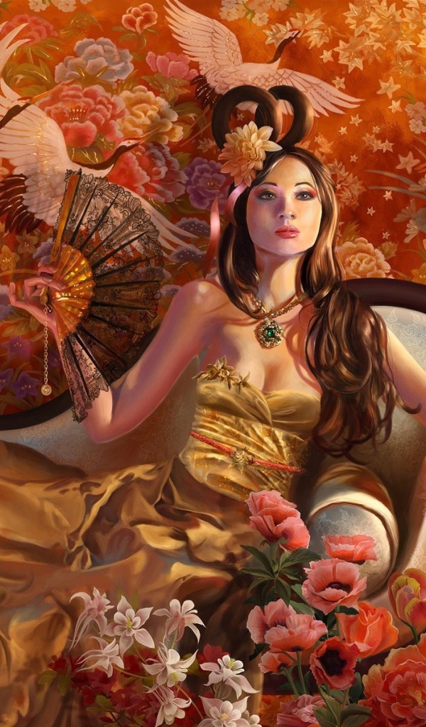 Девушка с веером в кресле